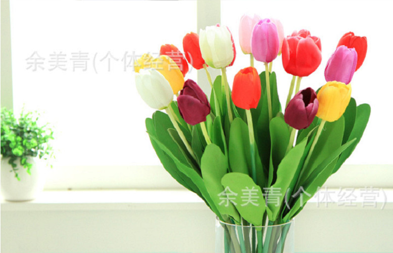 Hoa giả-Cành Hoa Tulip Đơn màu Đỏ hoàng hôn