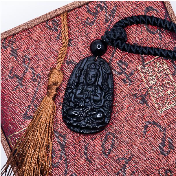 Mặt dây chuyền Thiên Thủ Thiên Nhãn đá Obsidian tự nhiên - Phật Độ Mạng cho người tuổi Tý - PBMOBS01
