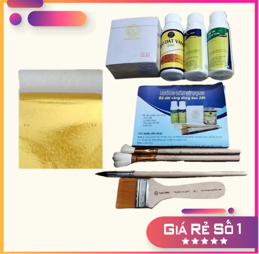 Combo 500 lá vàng B giòn Hacowa kèm keo 24k chuyên dát đồ gỗ, kim loại siêu bóng đẹp