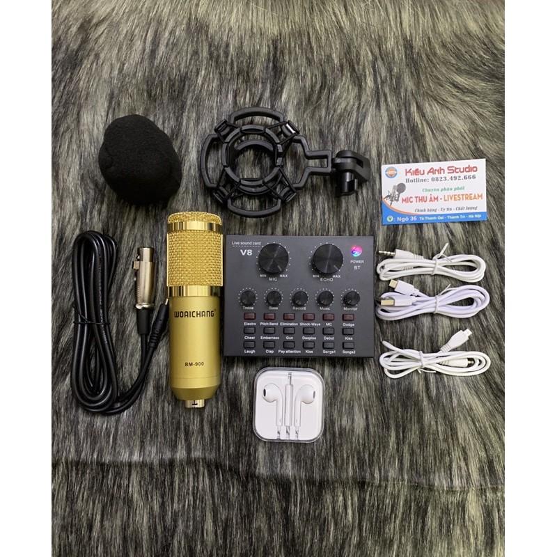 Combo thu âm livestream V8 và Bm900 full phụ kiện hát rất hay