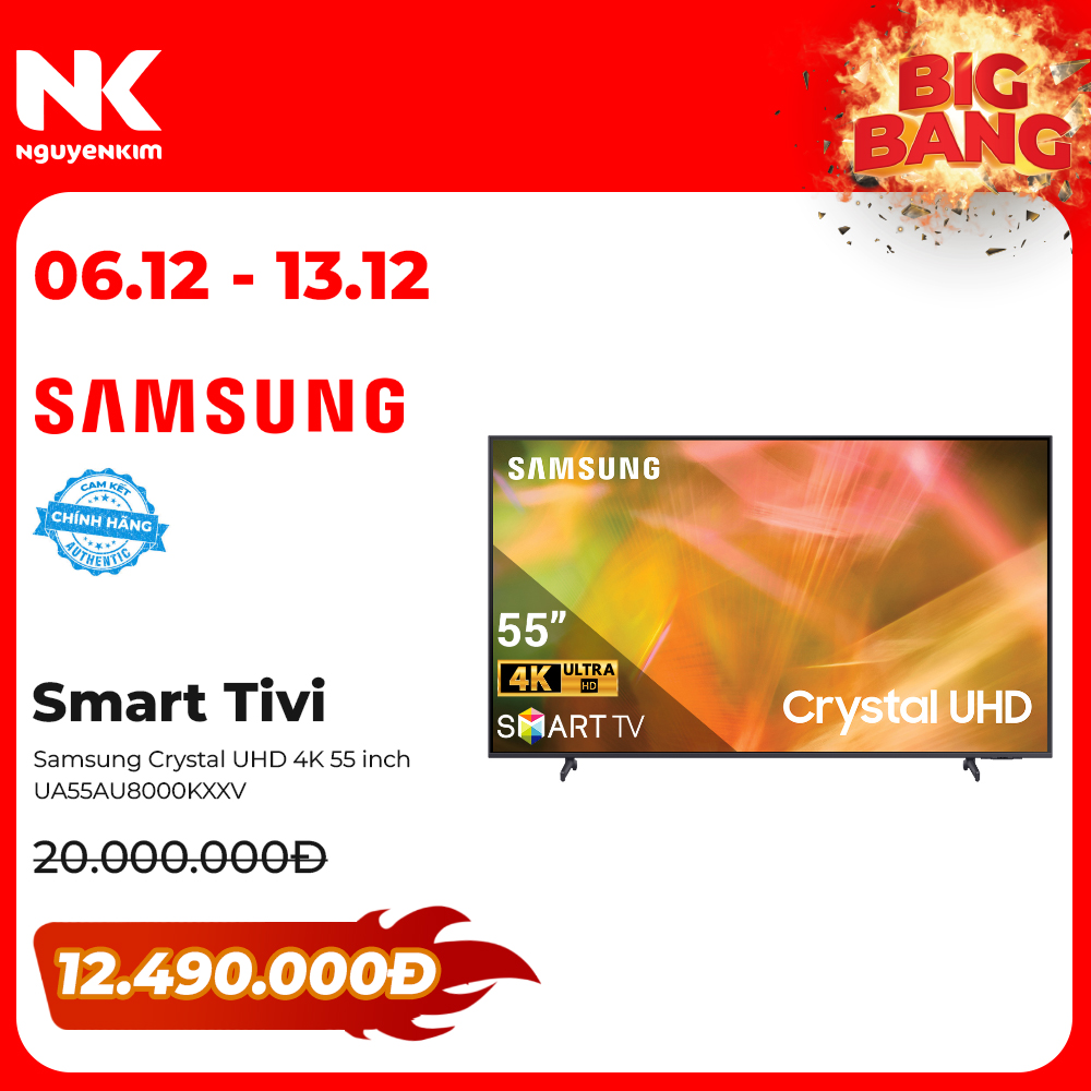 Smart Tivi Samsung Crystal UHD 4K 55 inch UA55AU8000KXXV - Hàng Chính Hãng