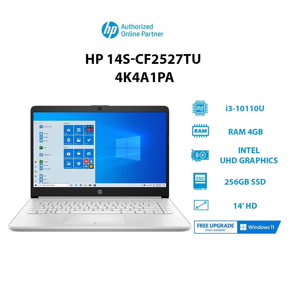 Laptop HP 14s-cf2527TU (4K4A1PA) (i3-10110U | 4GB | 256GB |Intel UHD Graphics| 4' HD)Hàng chính hãng