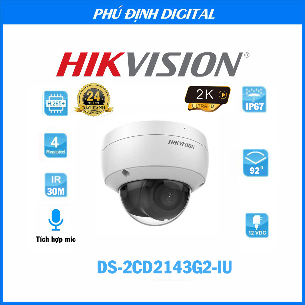 Hàng chính hãng - Camera IP 4MP có mic HIKVISION mã DS-2CD2143G2-IU