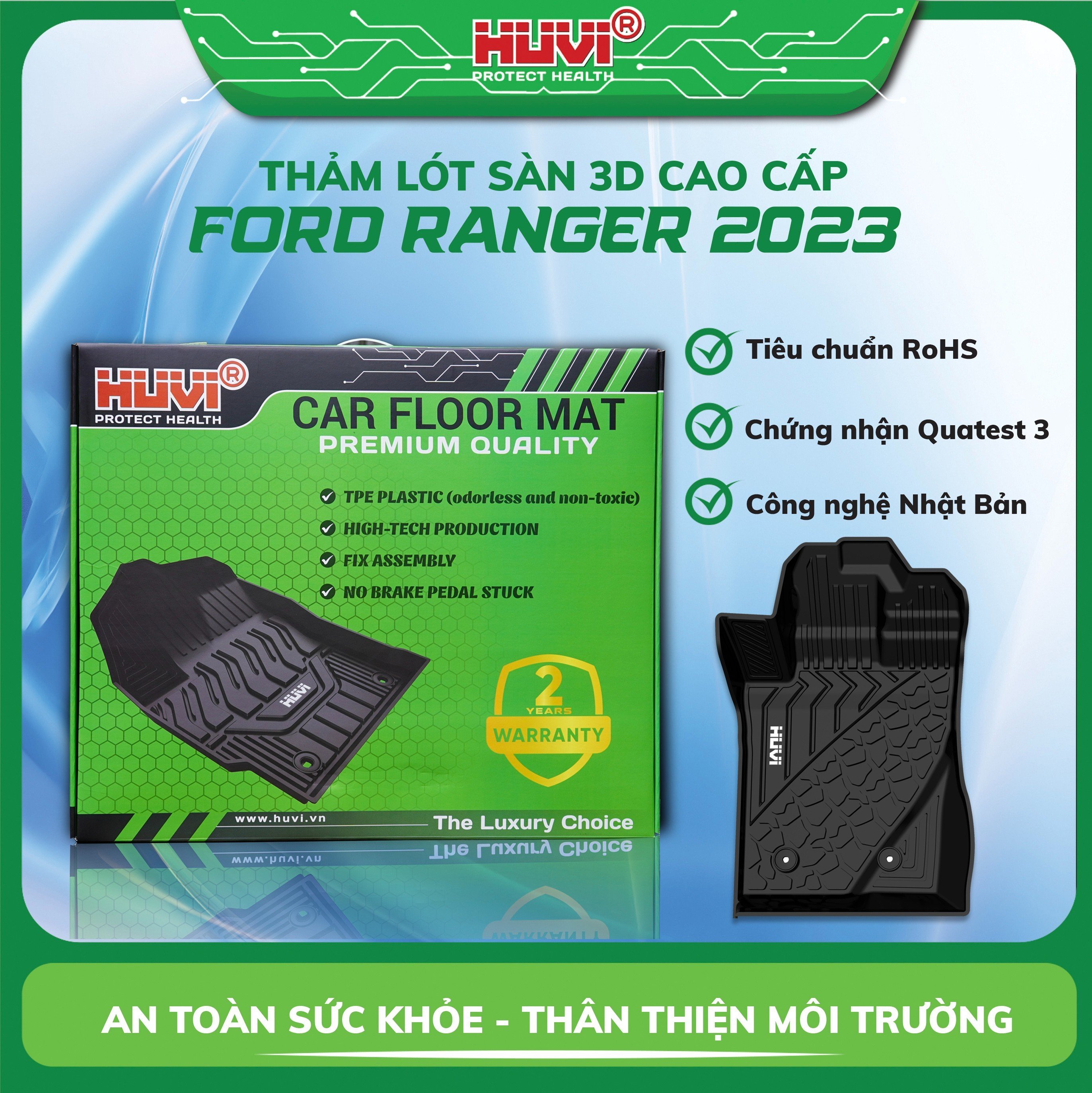 Thảm lót sàn ô tô 3D Ford Ranger 2023 nhựa TPE thân thiện môi trường