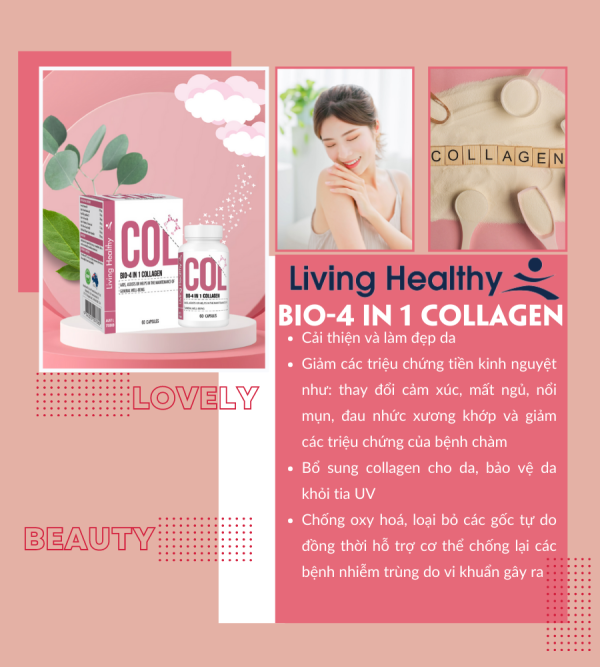 Viên uống bổ sung collagen Living Healthy Bio-4 in 1 Collagen (Hộp 60 viên)
