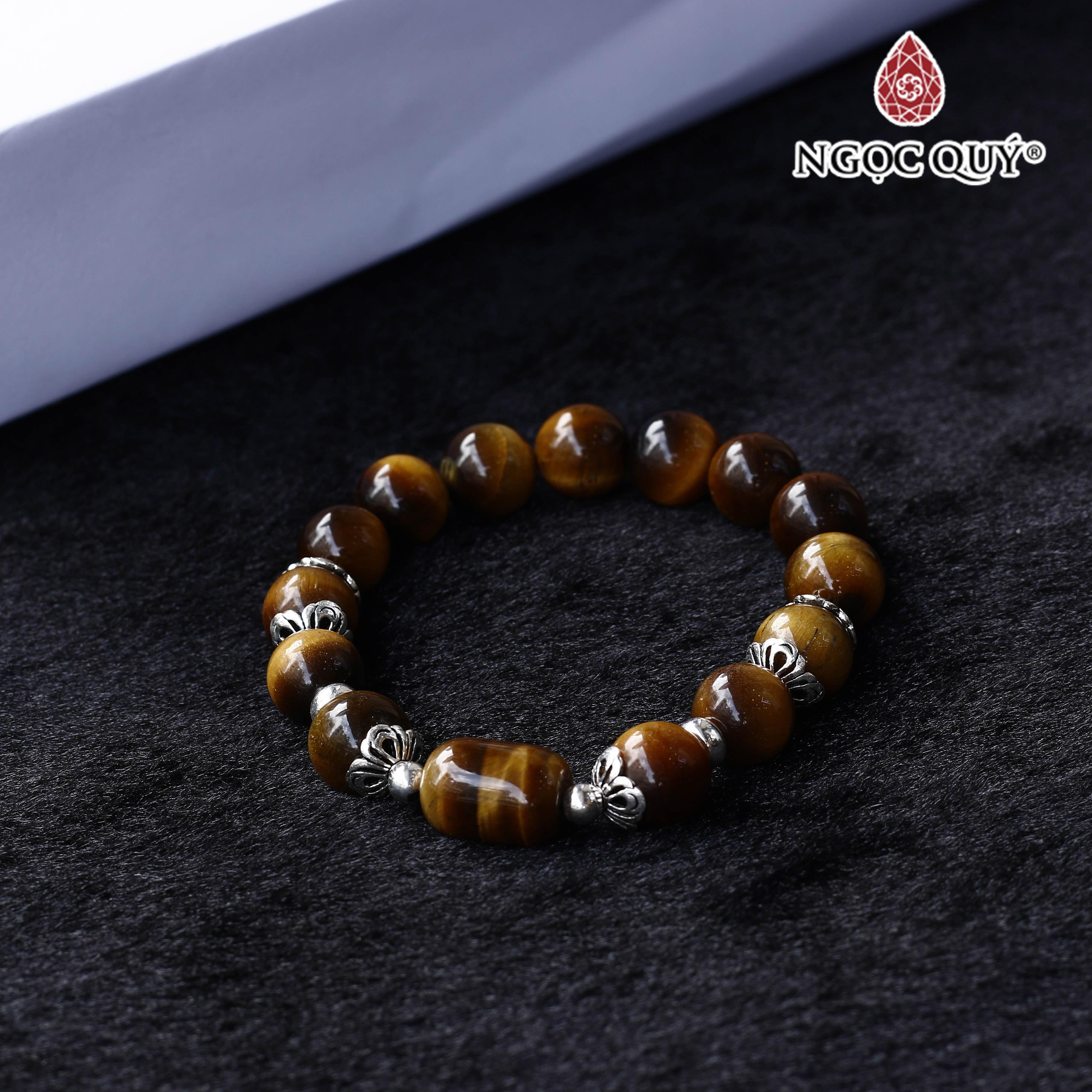 Vòng tay thạch anh mắt hổ vàng nâu hạt hình lu thống phối charm bạc hạt 10mm hợp mệnh thổ, kim - Ngọc Quý Gemstones