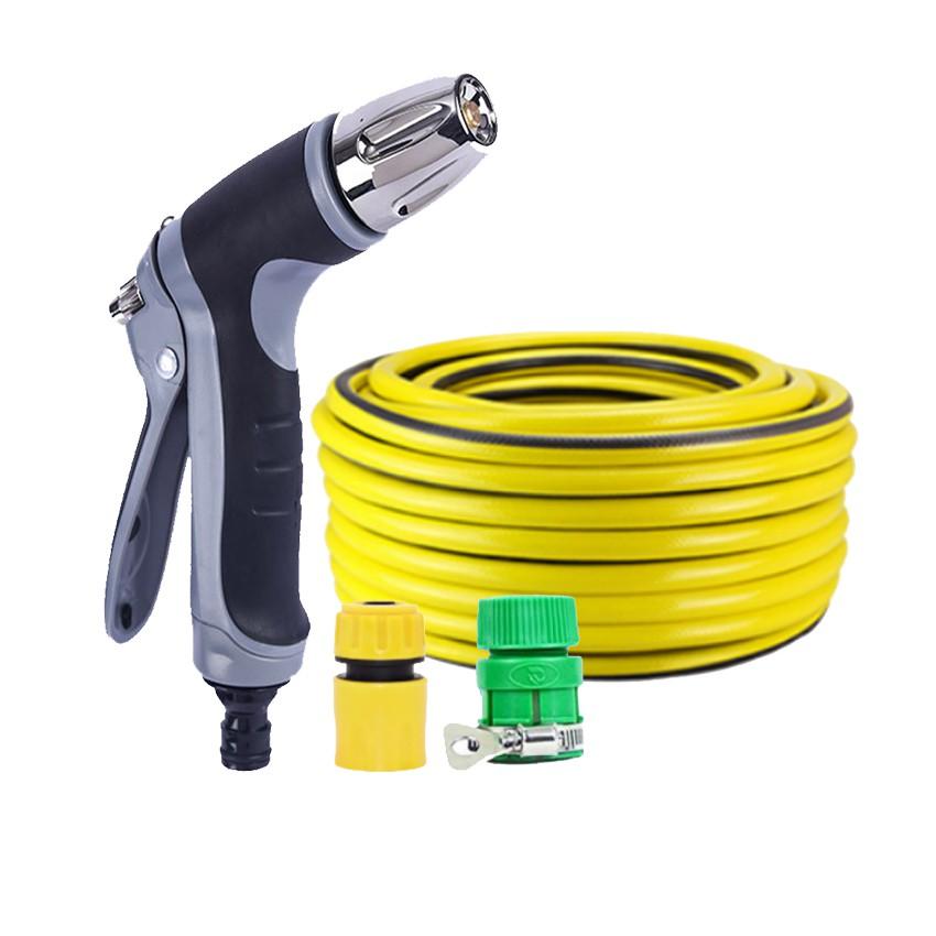 Bộ dây vòi xịt nước rửa xe, tưới cây tăng áp 3 lần cút nhựa nối nhựa vàng loại 20m 206817