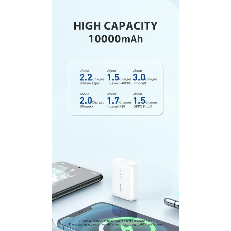 Sạc dự phòng mini Yoobao PD20 Mini 10.000mah Sạc nhanh PD20W - 2 kiểu input - hàng nhập khẩu chính hãng