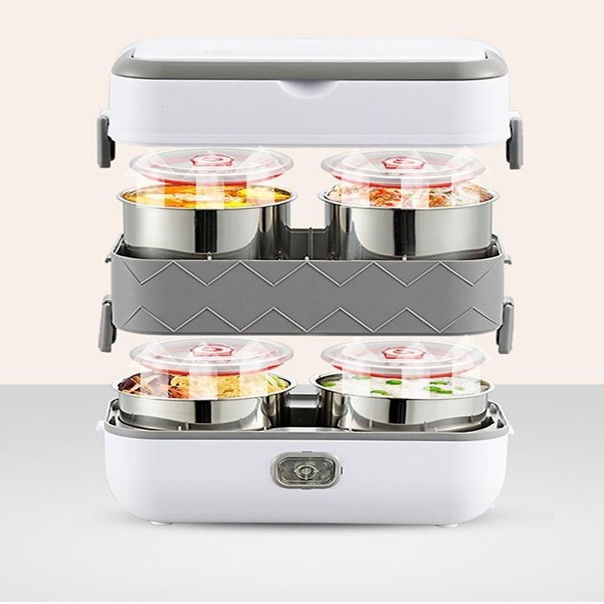 Hộp cơm cắm điện 3 tầng 4 bát inox 304 tự động nấu chín thức ăn