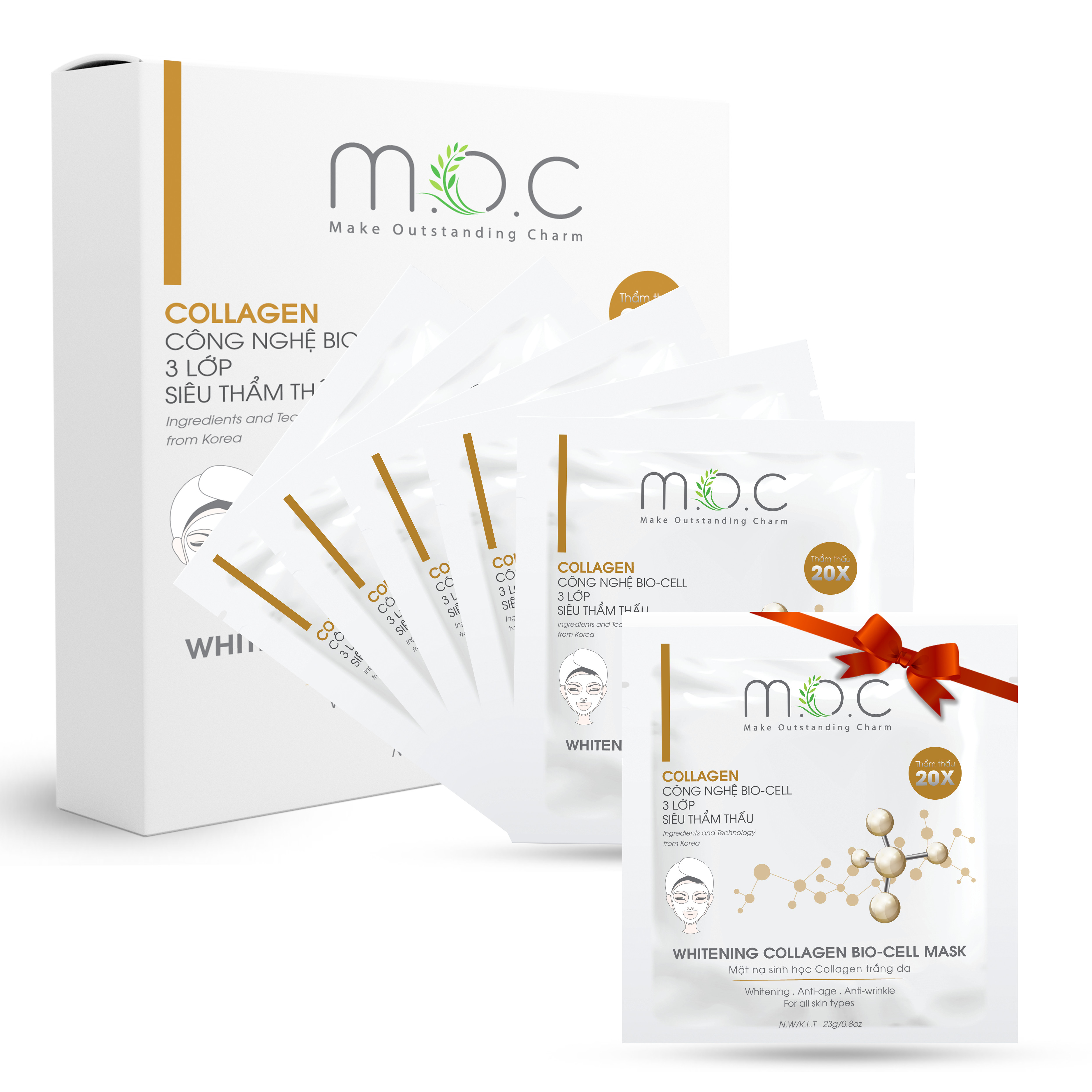 Mask Sinh Học Collagen Trắng Da M.O.C - Tặng 1 Mask Trắng Da Collagen M.O.C - Se khít lỗ chân lông, chống lão hóa da (5 Miếng/Hộp)