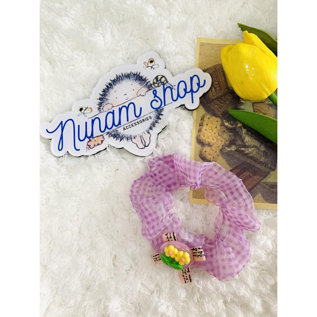 Cột tóc crunchies vải von lụa caro nơ hoa thời trang - Nunam shop đồ cột tóc đẹp, cute, cao cấp