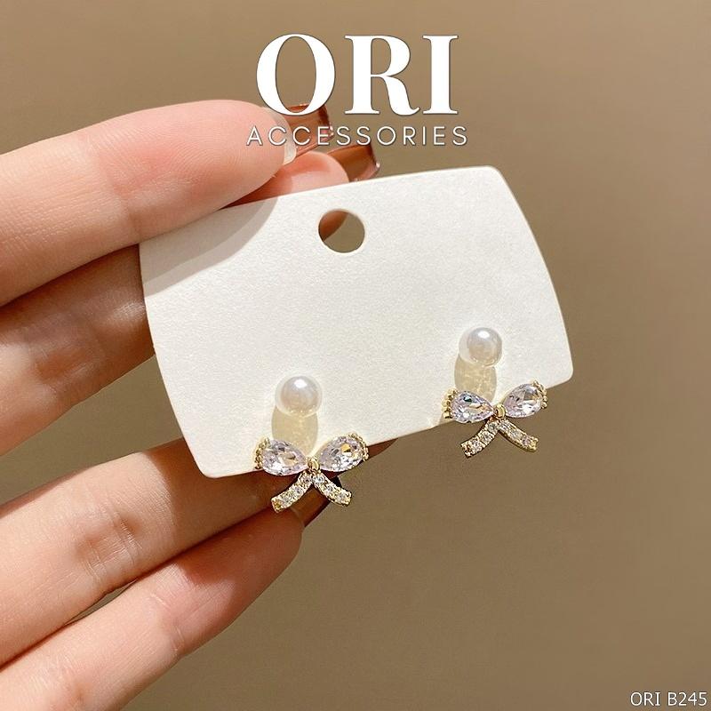 Bông tai dáng nhỏ Nơ đính đá Griselda siêu xinh ORI ACCESSORIES B245