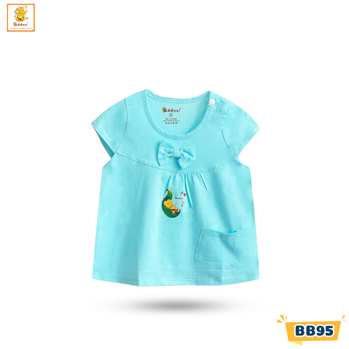 Áo sơ sinh bé gái Babiboo áo tay bèo nơ dễ thương , vải cotton dầy dặn mịn màng BB95