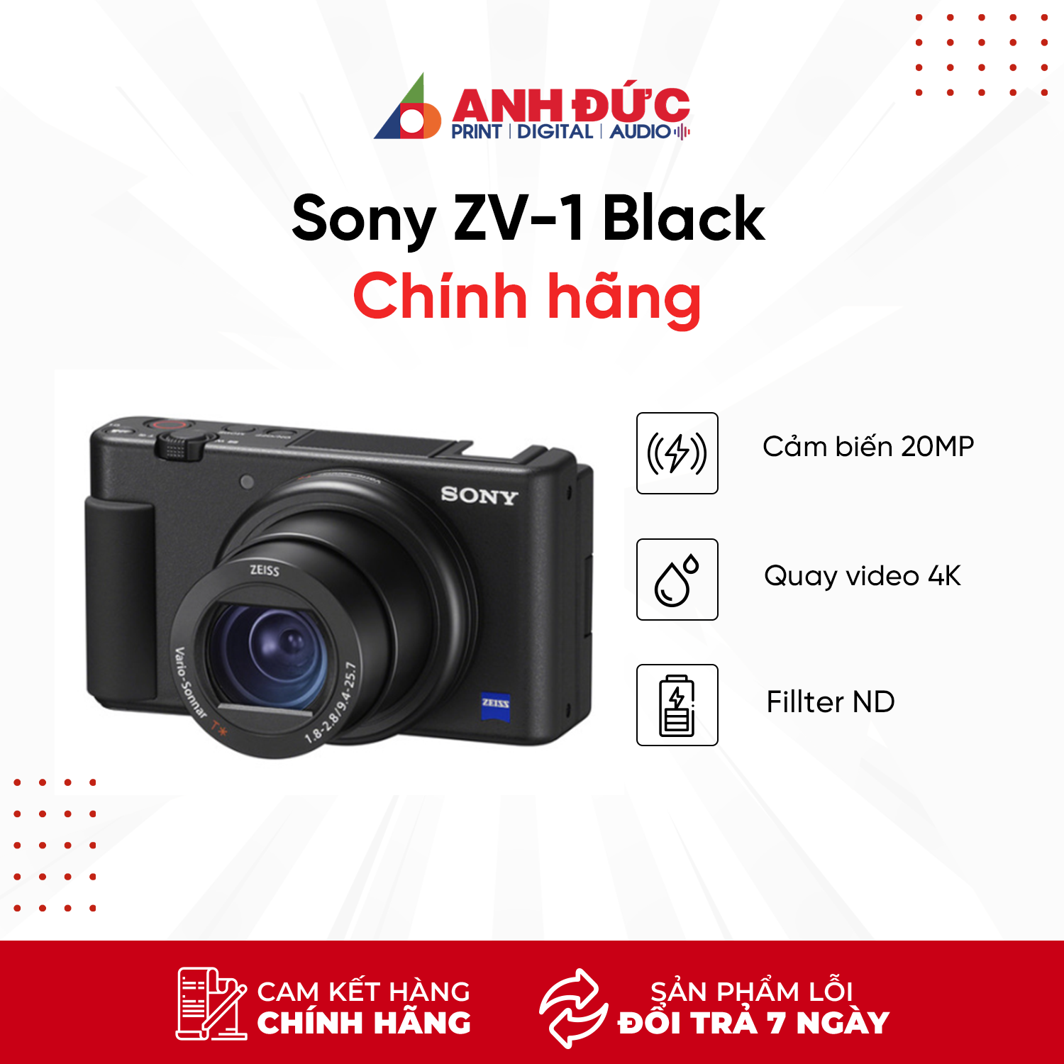 [Tặng Thẻ Nhớ 64GB] Máy Ảnh Sony ZV-1 Black - Hàng Chính Hãng