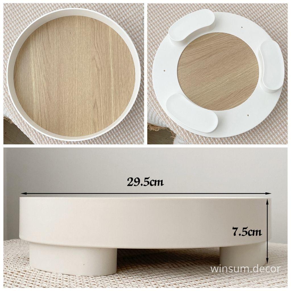 Khay tròn mặt vân gỗ đựng mỹ phẩm, nước hoa, decor phong cách Hàn Quốc - Winsum.decor