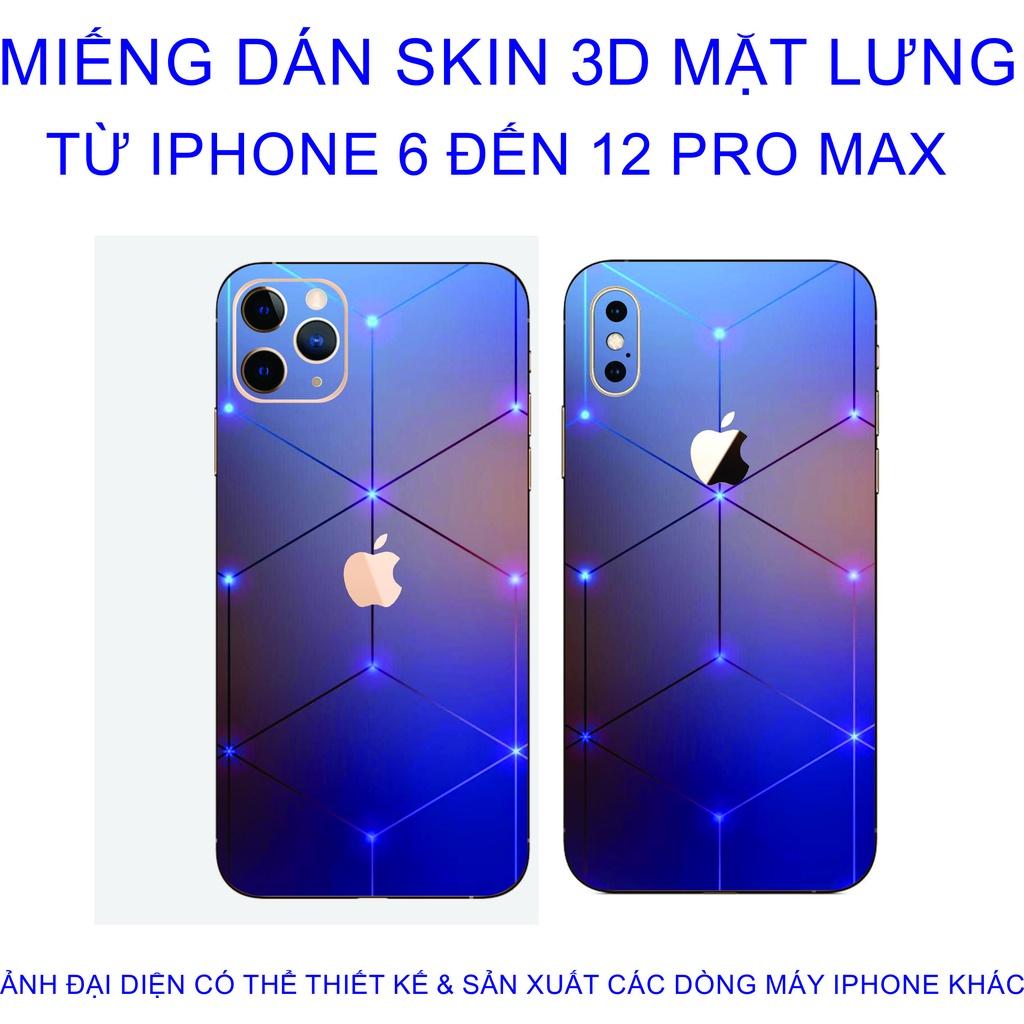 Miếng Dán Skin 3D mặt lưng dành cho iphone 6 đến 12 pro max chống trầy xước, hình ảnh 3D sắt nét