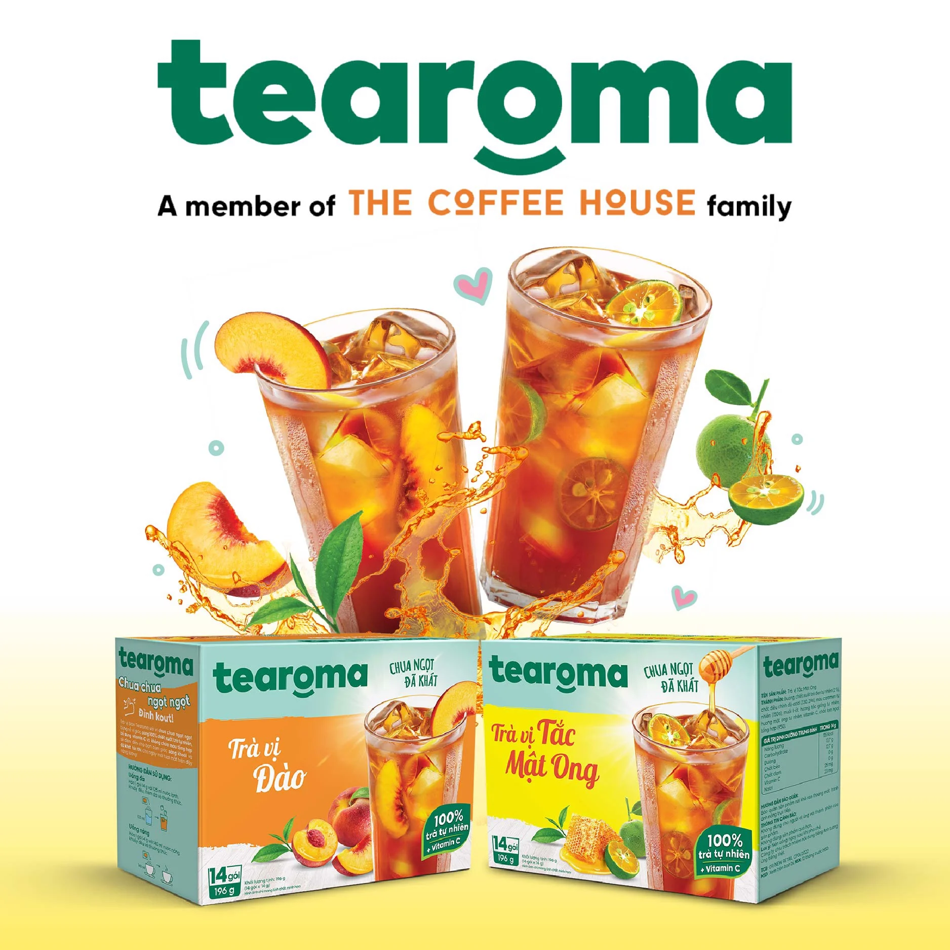 [MUA 3 TẶNG 1] Trà Tearoma hòa tan vị Tắc mật ong hộp 196g (14 gói x 14g)