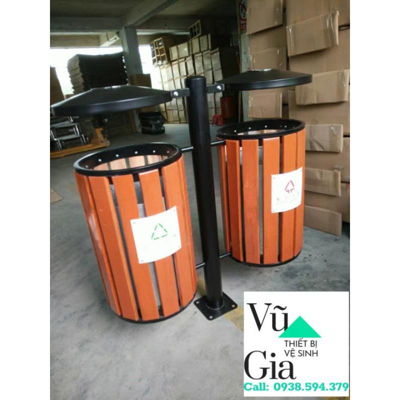 Thùng rác ngoài trời 2 ngăn, thùng rác đôi phân loại rác