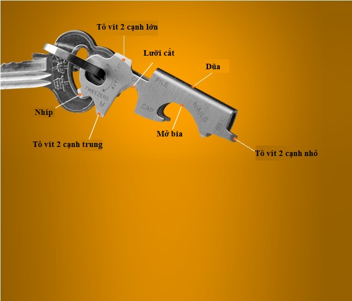 Móc khóa dụng cụ đa năng cao cấp 7 chức năng trong 1 ( Tặng kèm móc khóa tô vít 3 chức năng trong 1 )