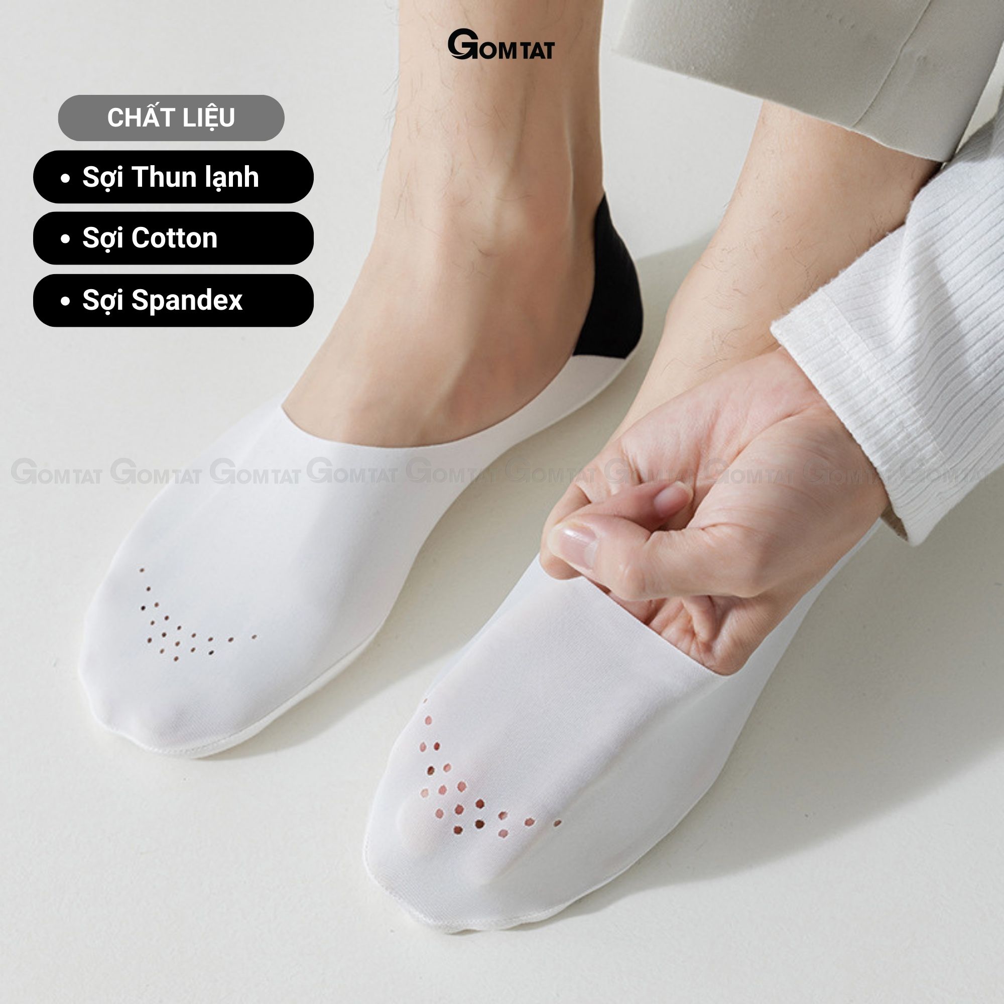 Tất lười nam chống tụt gót GOMTAT chất liệu sợi cotton cao cấp, bề mặt có lỗ thông hơi thoáng khí - LUA-SUX-1104-1DOI