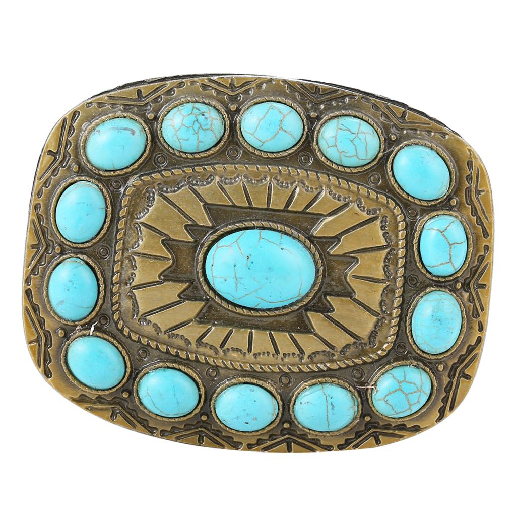 Vintage Western Blue Turquoise Belt Buckle Classic Bronze Tone Buckles