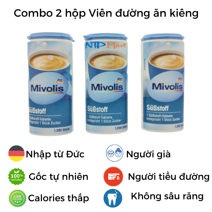 Đường Ăn Kiêng Cho Người Tiểu Đường, Người Già, Người Ăn Kiêng Mivolis, Giảm Béo, Mỡ Máu Cholesteron, 200 Viên, Nhập Đức