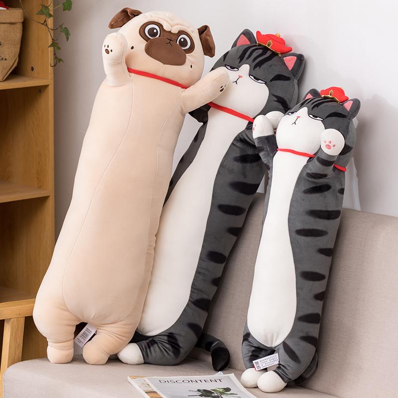 70-110Cm Đáng Yêu Chó Pug Dài Sang Trọng Gối Nhồi Bông Mềm Mèo Ngộ Nghĩnh Biểu Thức Ngủ Gối Trang Trí Nhà trẻ Em Bé Gái Tặng
