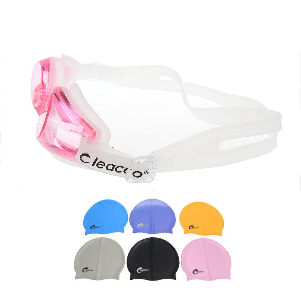 Kính bơi chống sương mờ , chống UV Cleacco Tặng nón bơi Silicon Cleacco cao cấp  ( Giao màu ngẫu nhiên)