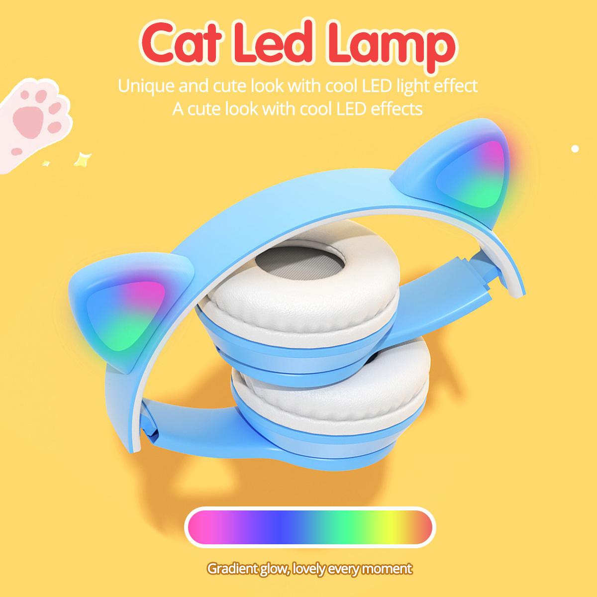 Đèn LED Mèo Tai Tai Nghe Không Dây Bluetooth-Tương Thích Tai Nghe Chụp Tai Trẻ Em Tặng Tai Nghe Có Mic Loại Bỏ Tiếng Ồn Cho Học Tập Trực Tuyến