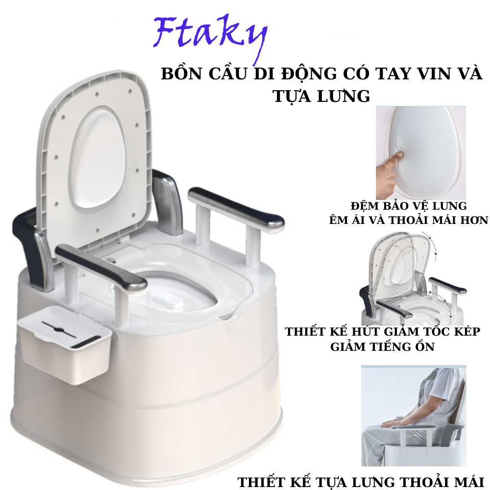 Bồn cầu di động có tay vịn cho người già bà bầu, toilet di động thông minh có đệm, Bô vệ sinh cho người già tại giường HÀNG CHÍNH HÃNG (màu ngẫu nhiên)