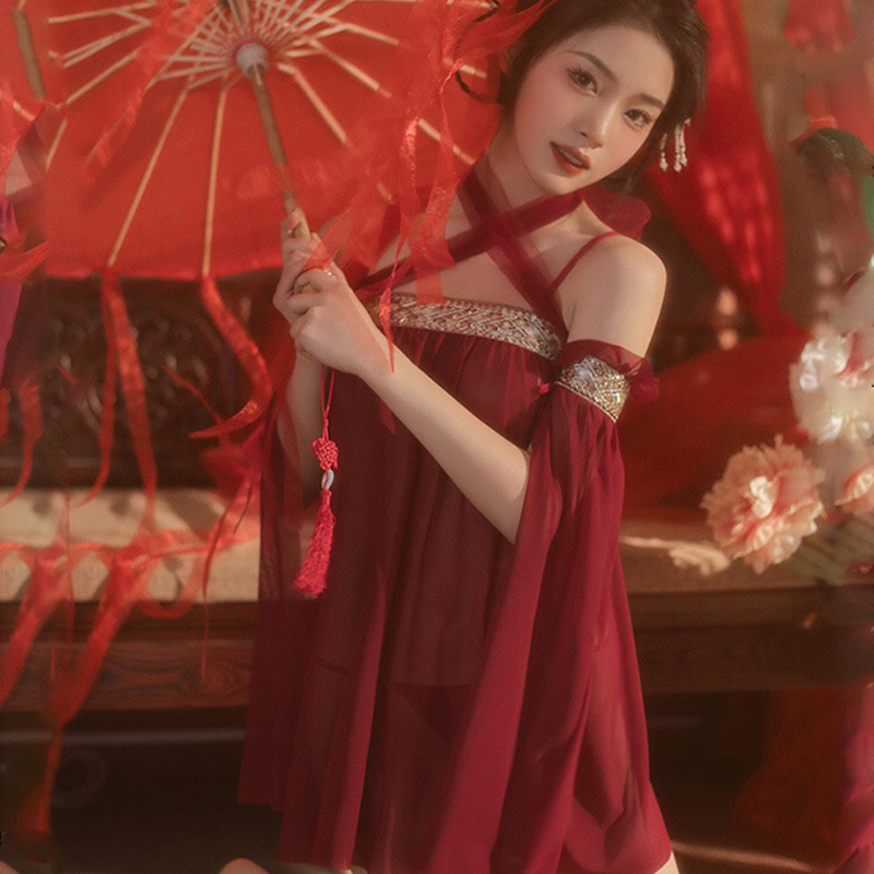 P20 Đồ ngủ cosplay cổ trang hai dâu xuyên thấu hở lưng sexy - Đầm ngủ hai dây gợi cảm - Váy ngủ xuyên thấu gợi cảm