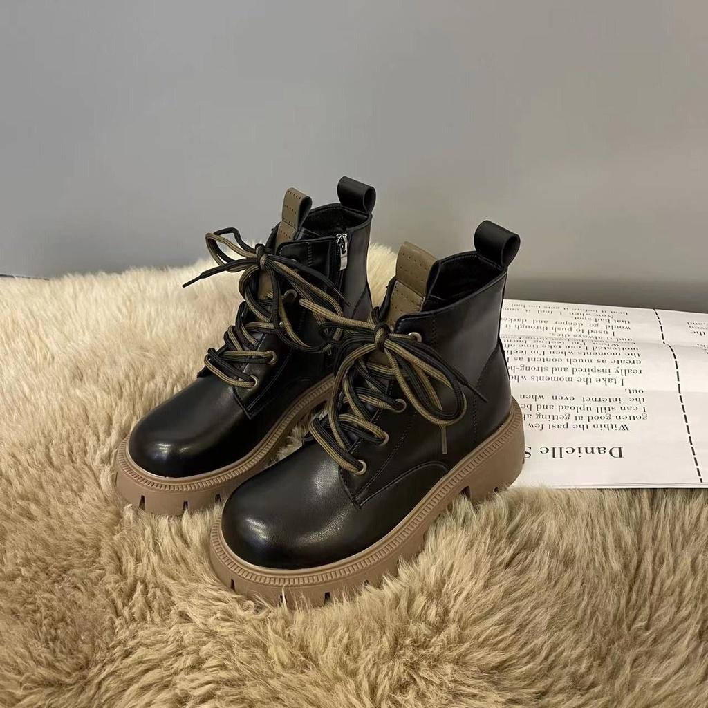 Giày Bốt Martin Lót Lông Cừu Dày Dặn Phong Cách Anh Quốc Thời Trang Thu Đông Mới Cho Nữ