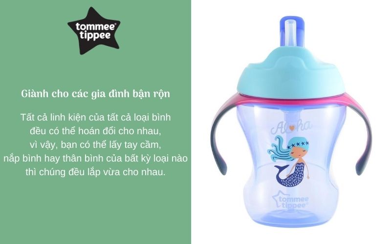 Bình tập uống có ống hút cho bé Tommee Tippee Training Straw 230ml từ 9 tháng - Tím