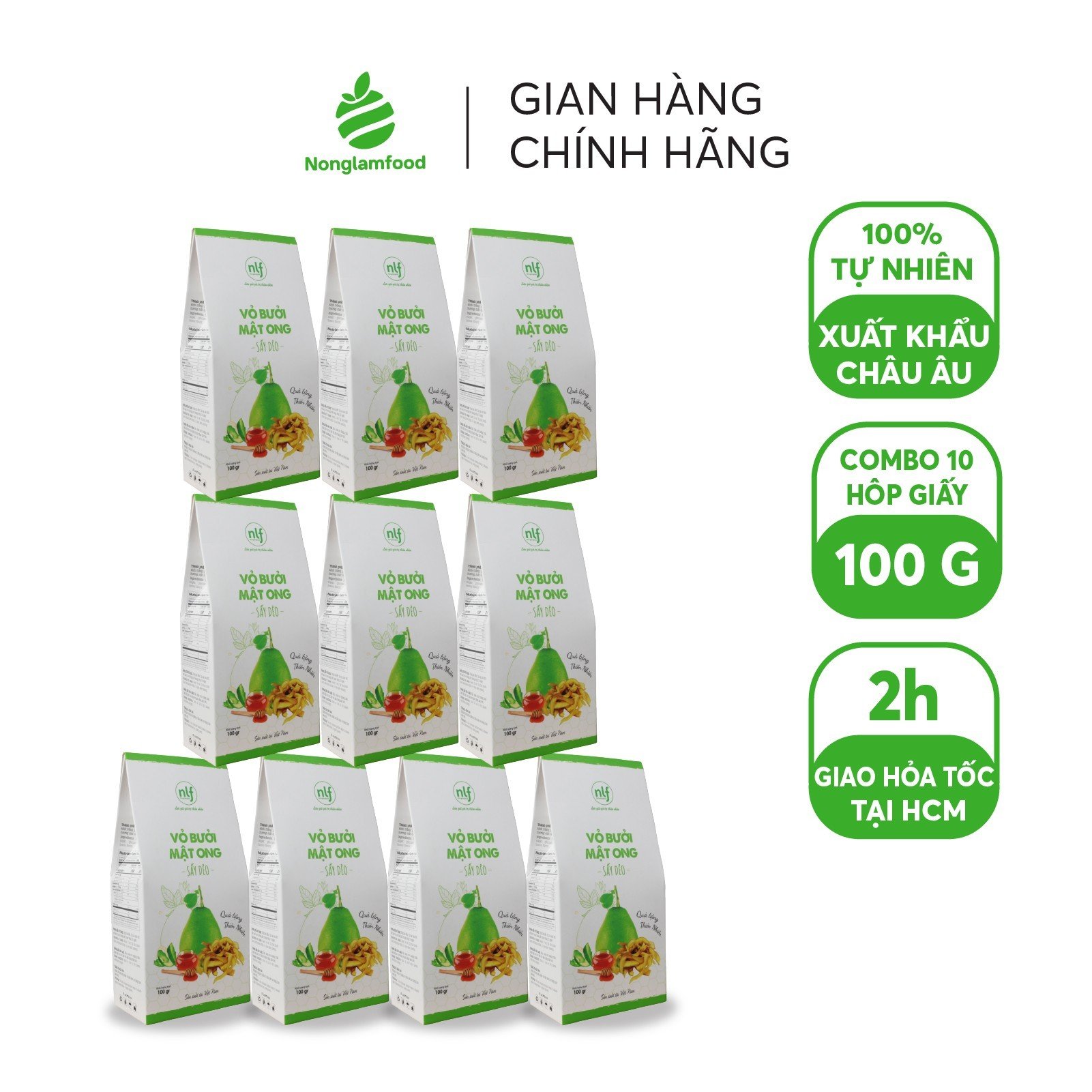 Combo 10 hộp Vỏ bưởi mật ong sấy dẻo Nonglamfood 100g | Giảm cân, tăng cường đề kháng tự nhiên, đẹp da