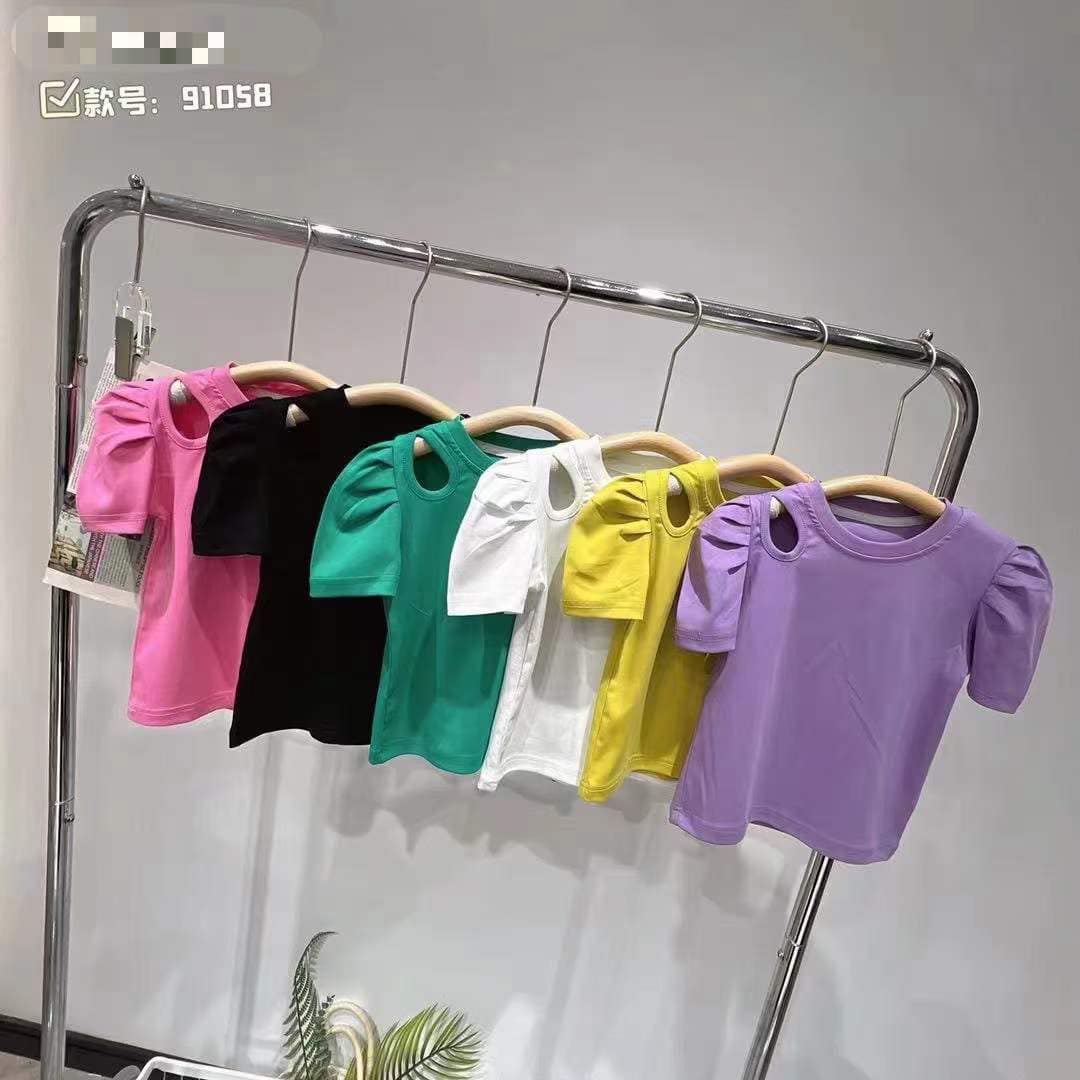 Áo cộc tay bé gái 2-6 tuổi hở 1 bên vai, Áo hè cho bé hàng Quảng Châu cao cấp vải cotton co giãn