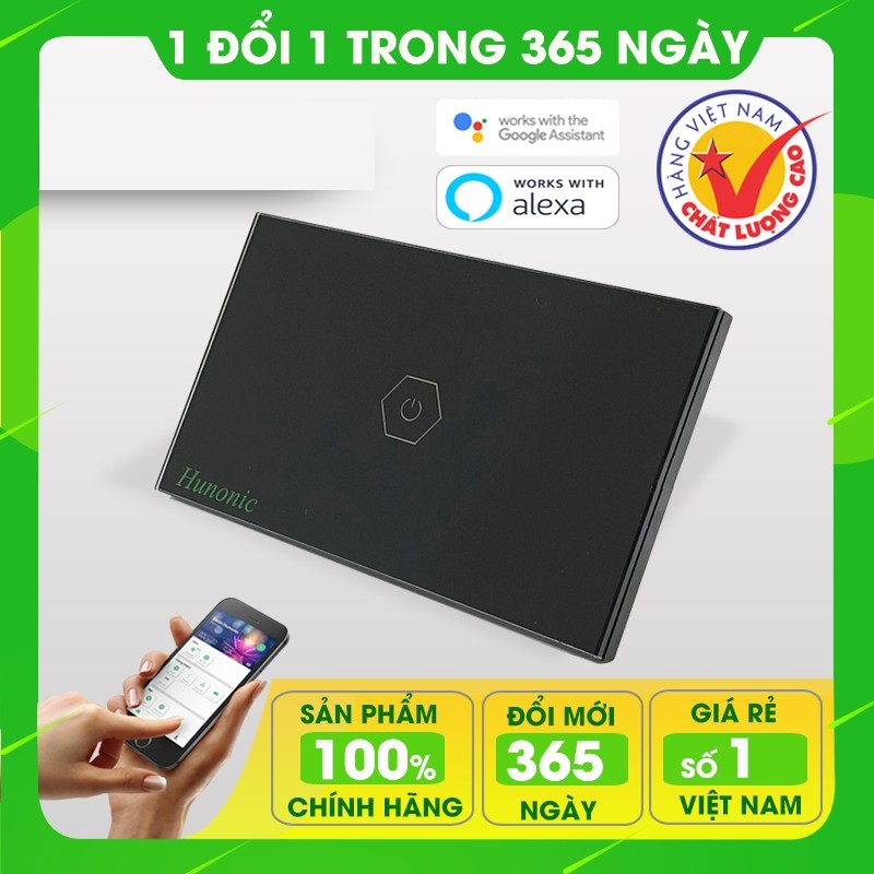 Công tắc thông minh Smart Home 1 nút dùng cho bình nước nóng, điều hoà . Công tắc cảm ứng WIFI kính cường lực hỗ trợ Google Assistant- Công tắc điện 2 màu đen trắng | Hàng Việt Nam Chất Lượng Cao