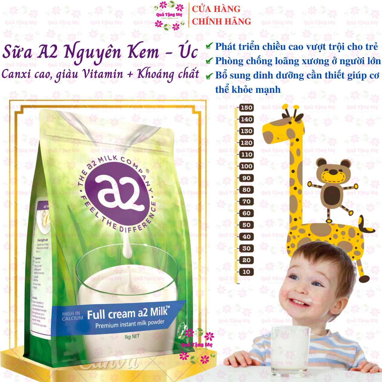 Sữa tăng chiều cao A2 nguyên kem full cream high in calcium phát triển xương, răng trẻ, chống loãng xương người lớn, tăng sức khỏe-QuaTangMe Extaste