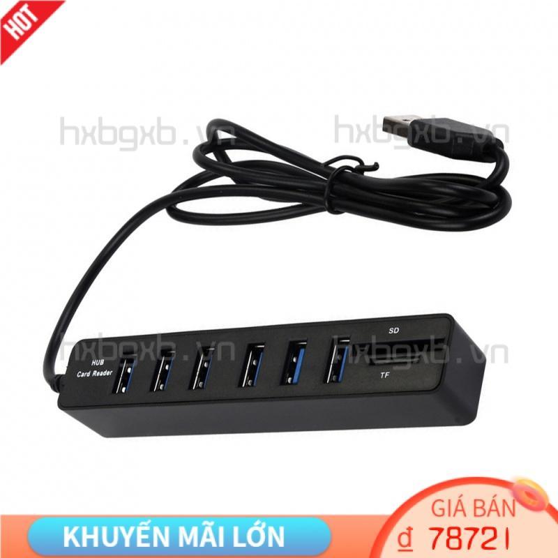 Cable Hub USB 2 0 6 Ports Wire Splitter High-speed Computer Power Cord Adapter with TF SD Card Reader