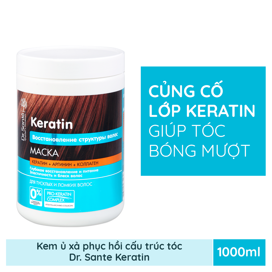 Kem ủ xả phục hồi cấu trúc tóc Dr. Sante Keratin 1000ml