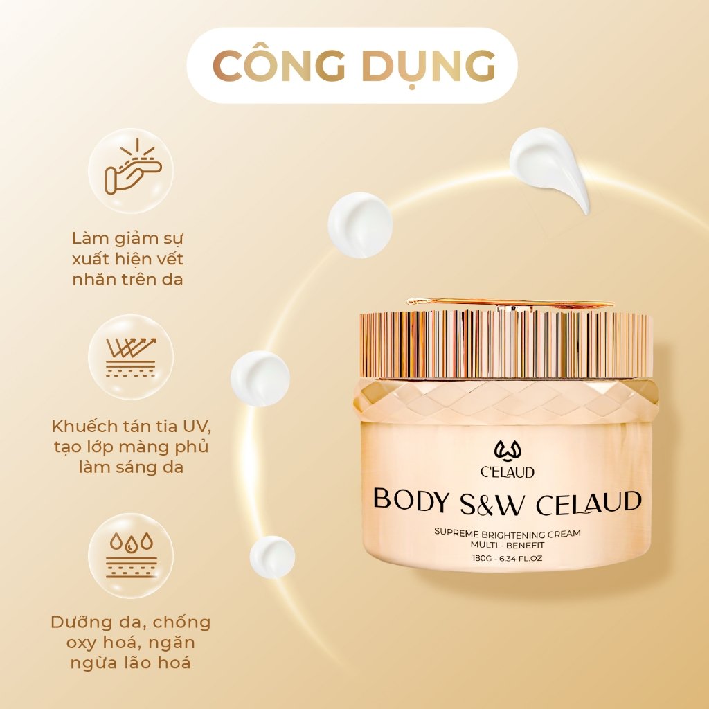 Kem Dưỡng Trắng Da Body S&amp;W Celaud 180ml