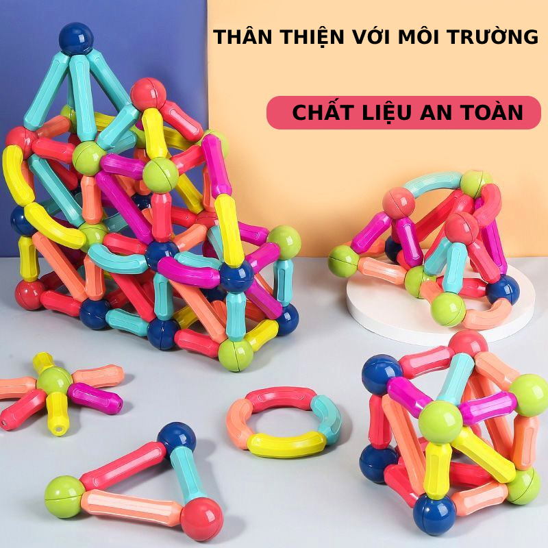 Đồ chơi que từ tính nam châm tròn 67 chi tiết EASYTOYS lắp ráp xếp hình khối xây dựng