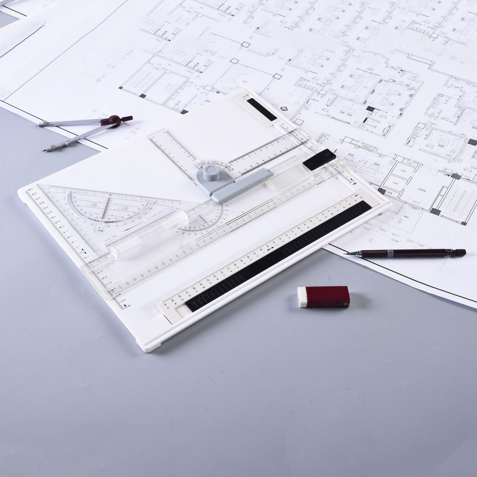A4 Drawing Board Drafting Table with Clear Ruler Parallel Motion Portable