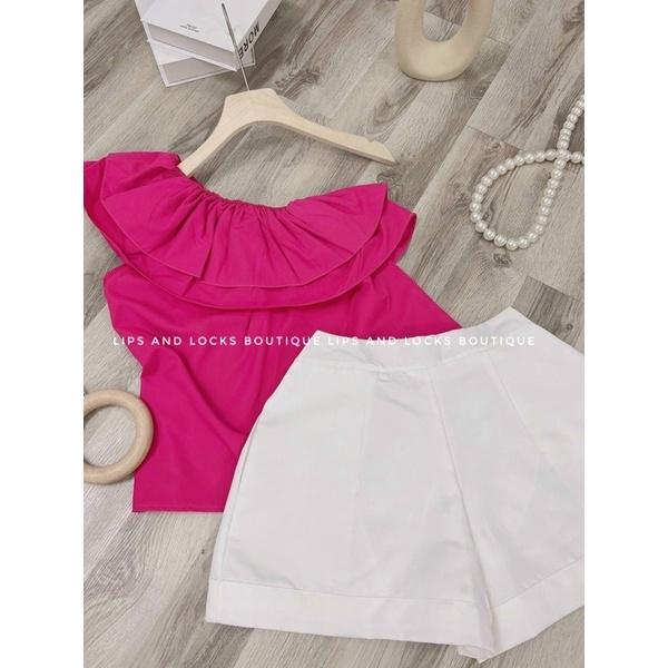 SET ÁO LỆCH VAI BÈO HỒNG + SHORT - HÌNH THẬT
