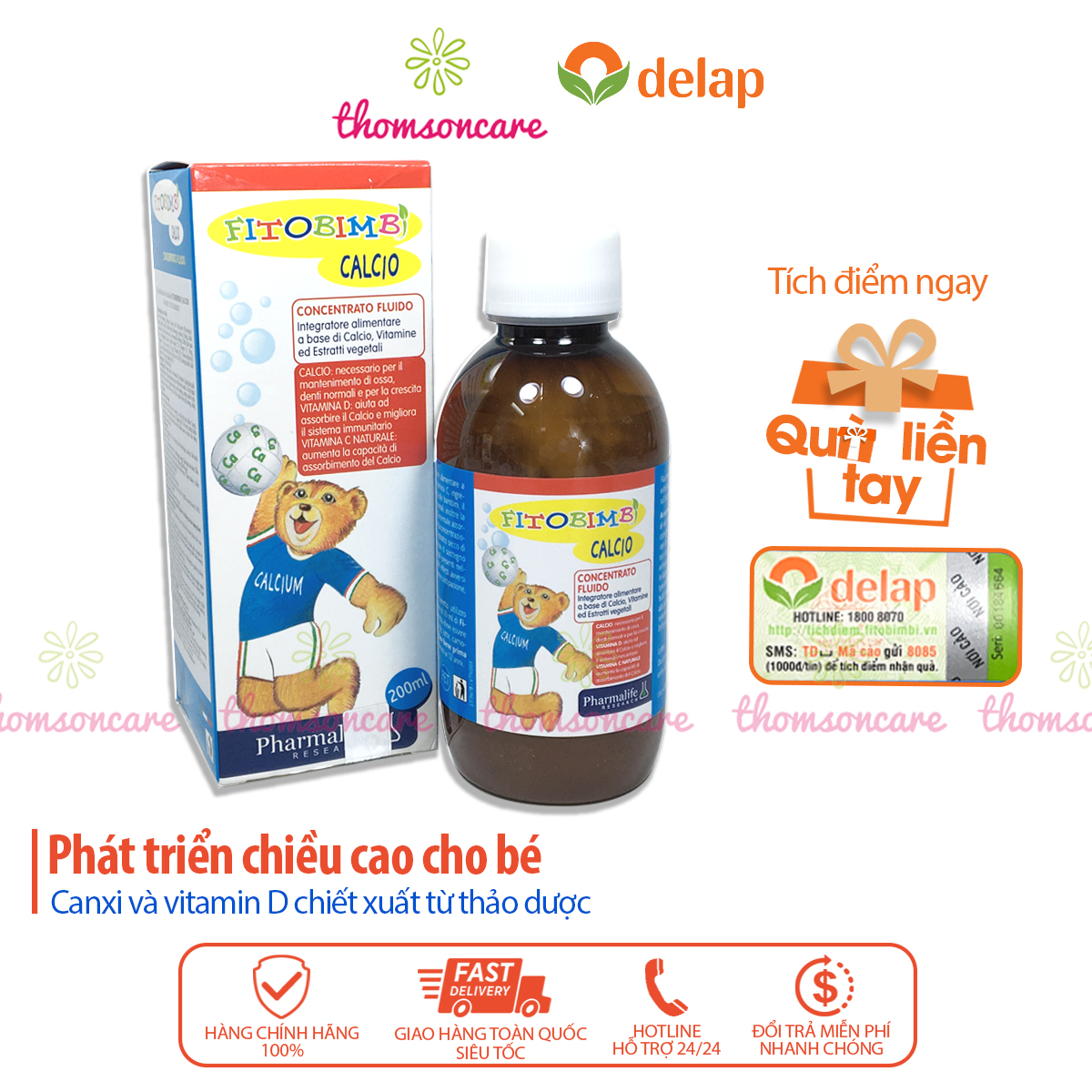 Calcio Bimbi của hãng Fitobimbi - Bổ sung Canxi và vitamin D cho bé, giúp trẻ phát triển chiều cao - Nhập khẩu chính hãng từ Ý