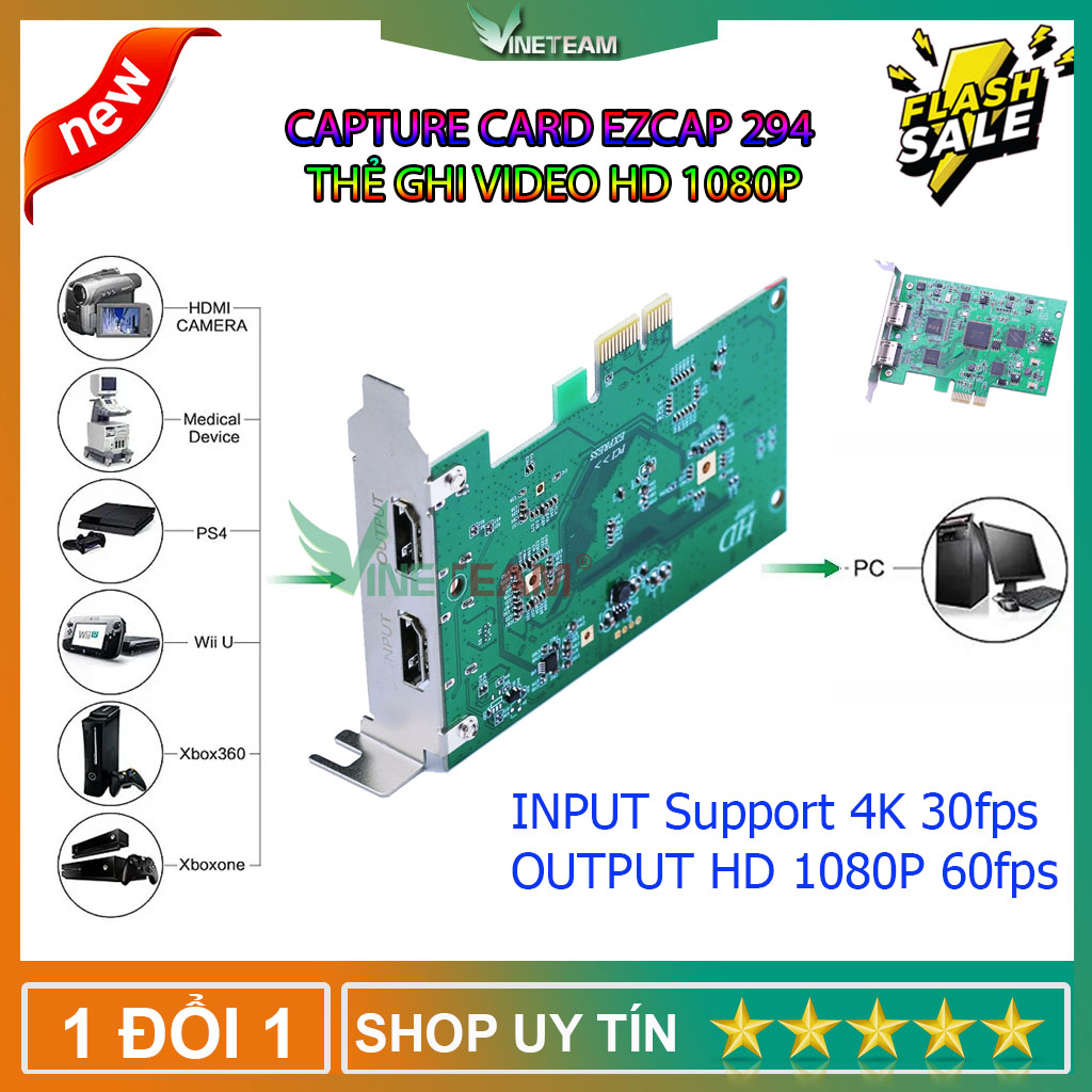 EZCAP 294 Thẻ hộp ghi video cho OBS Live Broadcast Webcast full HD 1080P Video Capture Game Live Card PCI-E 4K 30P HDMI Tương Thích Với Các Hệ Thống Windows/Mac/Linux - Hàng Nhập Khẩu