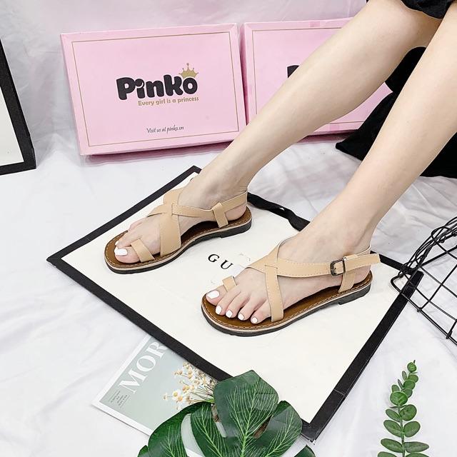 Sandal bản dày xỏ ngón quai chéo đế nâu