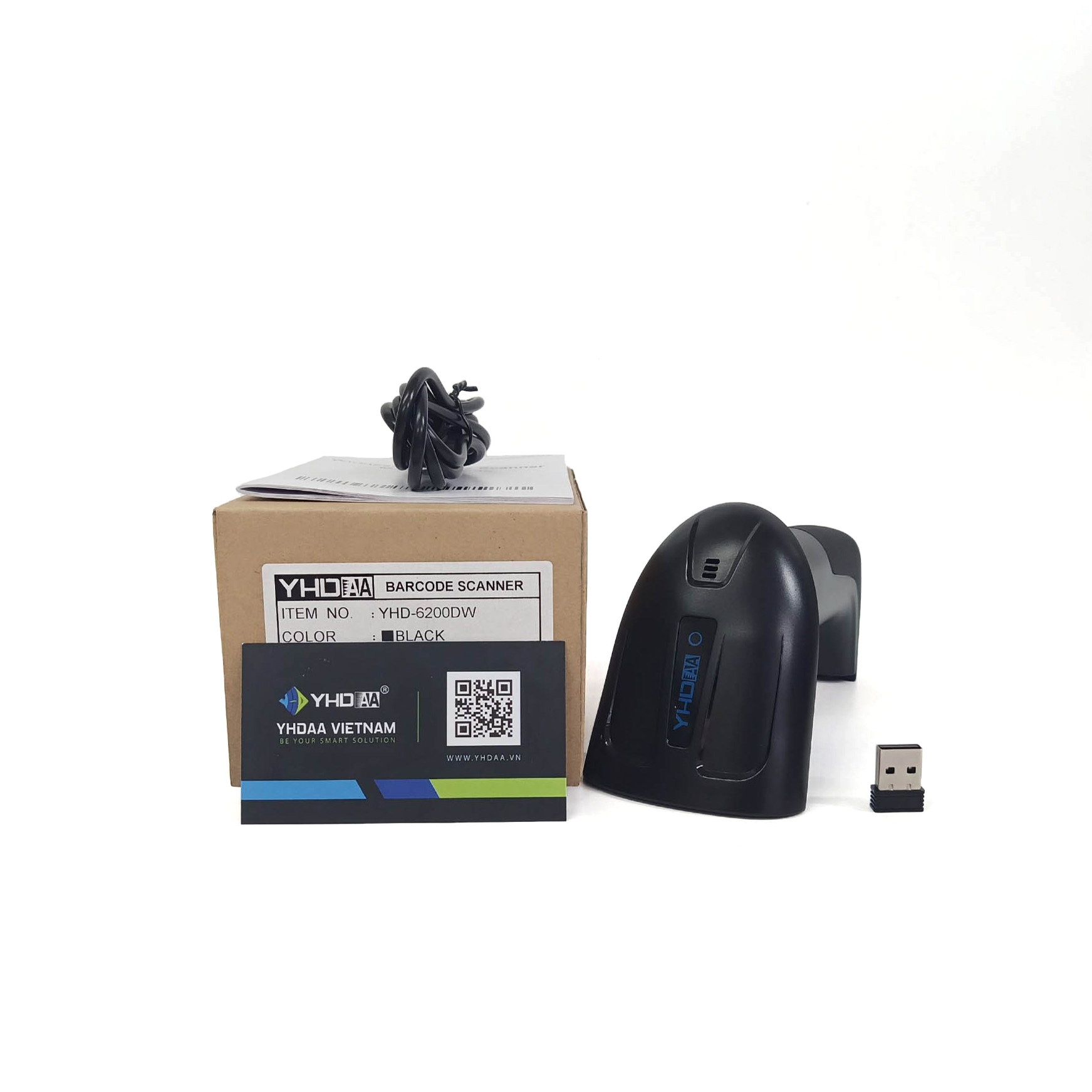 Máy bắn mã vạch không dây YHD 6200DW 2D quét mã vạch Barcode(1D), Qrcode(2D) kết nối đầu thu USB không dây dùng trên Máy tính, Laptop