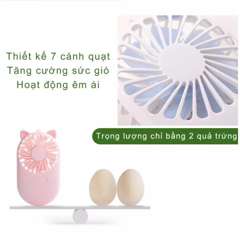 Quạt Cầm Tay Mini, Sạc USB Dễ Thương 7 Cánh Pocket Fan Có Chân Đế.