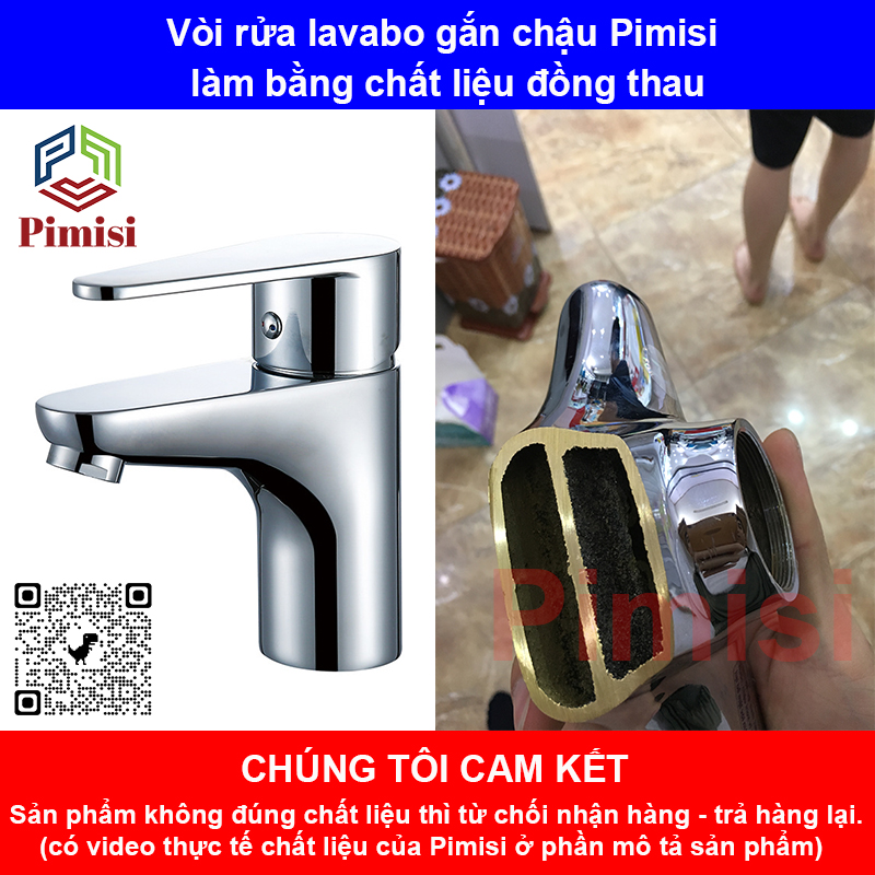 Vòi Lavabo Nóng Lạnh Pimisi PV-203C-1 Đồng Thau Mạ Xi Sáng Bóng, Dùng Cho Chậu Rửa Mặt 1 Lỗ Ở Phòng Tắm - Điều Chỉnh Nước Bằng Gật Gù Gắn Trên Bồn Chậu Rửa Treo Tường Hay Chậu Mặt Bàn Đá, Với Đầy Đủ Phụ Kiện Xi Phông Và Dây Cấp Nước | Hàng Chính Hãng