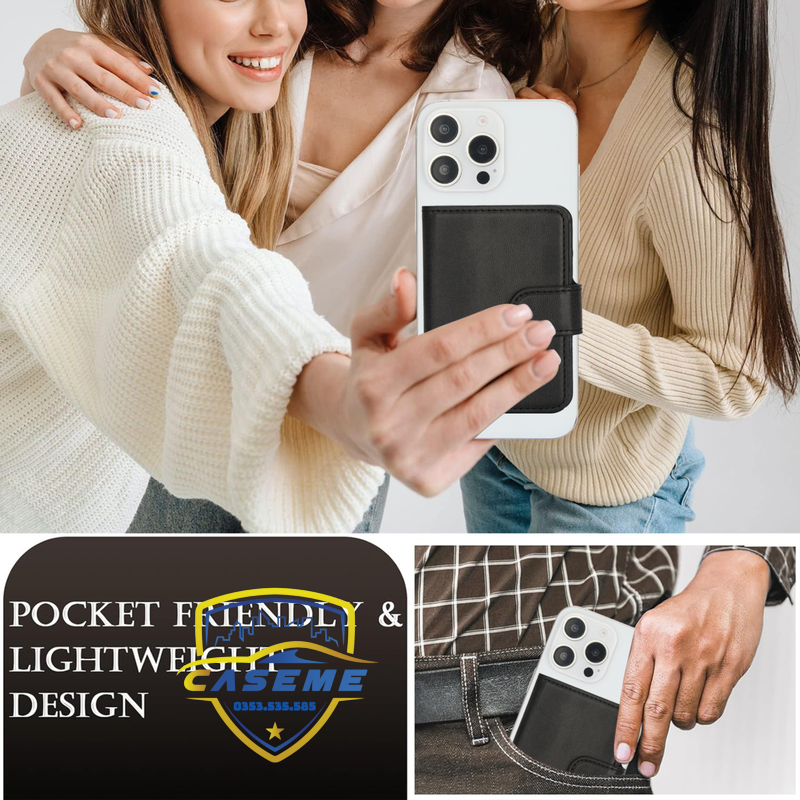 Ví Caseme Mag Safe chặn RFID da PU cao cấp có chân đỡ cho điện thoại - Hàng Chính Hãng
